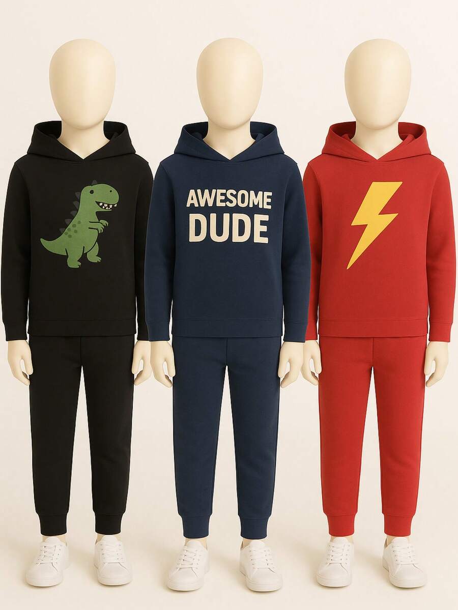 Kit With 3 Sets Of Sweatshirts For BOYS WITHOUT Printed Hood - Nhiều màu - Xem 1