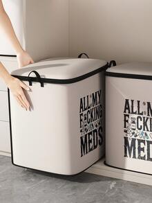 1 Piece, Letter Pattern Printed Large Capacity Storage Bag, Wardrobe Organizing Storage Bag, Foldable Clothing Storage Box, With Sturdy Zipper Clothing Storage Container, Suitable For Clothing, Blankets, Quilts, Etc Home Bedroom Clothes Storage Organizer Closet Organization And Storage - Multicolor - View 4