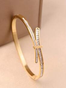 3pcs Fashion Cubic Zirconia Inlaid Stainless Steel Bracelet For Women, Suitable For Daily Wear, Mother's Day Gift, Party Anniversary Present - Diamond Style - View 3