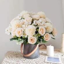 1pc Romantic Silk Chrysanthemum Rose Orchid Bouquet Artificial Flowers Fake Plants Plastic Centerpieces For Spring Autumn Wedding Vase Arrangement For Mother's Day/Father's Day/Festival Birthday/Party Accessories/Wedding/Room/Home/Kitchen/Bedroom/Living Room/Table Decoration/Bride's Bouquet/Outdoor Garden Decorations