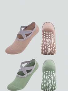 1 paire/2 paires/4 paires/6 paires de chaussettes de yoga multicolores, chaussettes de sport avec sangles croisées anti-dérapantes pour le pilates, le ballet, la danse, le fitness intérieur sur le sol, avec semelles en silicone anti-dérapantes