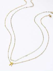 Set de 2 piezas de nuevo collar de cadena con cuentas y colgante de letra inicial A-Z de acero inoxidable de moda para mujeres