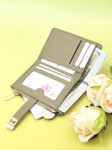 MINGYOU Women's Short Wallet PU Vintage Texture Fashion Patchwork Straw Blocking Exquisite Buckle Large Capacity Multi-Card Slot Multi-Function Card Holder Coin Purse, Young Zipper Coin Pouch Small Lightweight Convenient, Suitable For Holiday Gifts