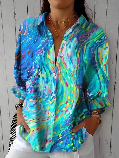 [Non-Localized Allover Print] Women's Vacation Style Allover Print Casual Shirt