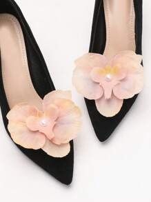 2pcs Sweet Ombre Artificial Phalaenopsis Orchid Flower With Faux Pearl Detachable Shoe Decorations