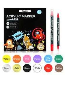 12/24/26/36 Colors Waterproof Dual Tip Acrylic Paint Pens, Dot & Fine Tip Premium Coloring Drawing Markers Set For Wood, Rock Painting, Canvas, Glass, Ceramic Surfaces And DIY Crafts Making Art Supplies,School Office Supplies, Halloween And Christmas Party Supplies