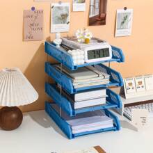 4-Tier Plastic File Tray Office Desk Organizer, Horizontal Filing Rack Paperwork Storage Box Desktop Document Holder, Multi-Layer File Sorting Rack,Back To School,School Supplies