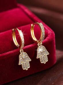 1 Par de pendientes tipo clip de mariposa con microincrustaciones de circonita en color dorado, adecuados para uso diario