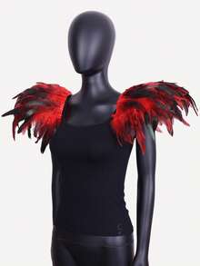 أكتاف زخرفية بريشات صناعية سوداء متوسطة الحجم بطراز جوثي للنساء والرجال، مناسبة لحفلات عيد الميلاد الحمراء والكرنفالات، مصنوعة من ألياف البوليستر، مثالية لتنكرات وأدوات الزي في مناسبات الهالوين - A - مشاهدة 5