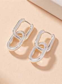 Fashionable Gold Geometric Square Earrings, Women Metal Hoop Jewelry