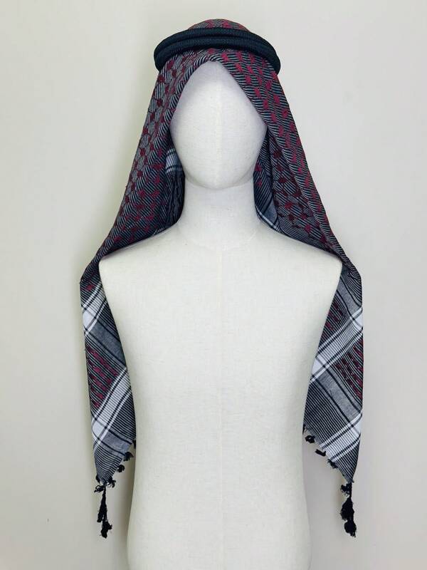 2025 New Style Black Base Crimson Floral Tasseled Unisex Scarf/Handkerchief, Soft, Breathable, Fashion Street Wear V-Shaped Geometric Print, Elegant Polyester, Suitable For All Seasons
