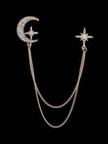 1pc New Korean Style Tassel Moon & Star Brooch, Classic Tassel Brooch Fashion Accessory For Men School Office Accessories Shirts Jacket Jewelry Christmas Halloween Pins,Autumn-Winter Accessories,Suitable For Teens, Youth,Men,Casual, Outdoor, Athletic, Vacation, Graduation Gifts, Birthday, Daily Wear Clothes Pin Funny Cute Teacher Gifts Costume Accessories Bag Charms Men Gifts Bag Pins