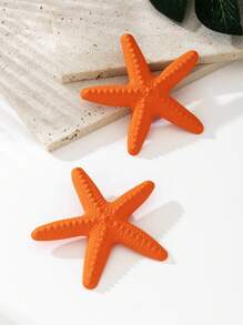 1 paire de boucles d'oreilles vacances à la plage pour femmes avec design d'étoiles de mer orange exagéré et vibrant, bijoux de fête