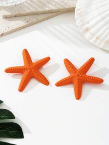 1 paire de boucles d'oreilles vacances à la plage pour femmes avec design d'étoiles de mer orange exagéré et vibrant, bijoux de fête