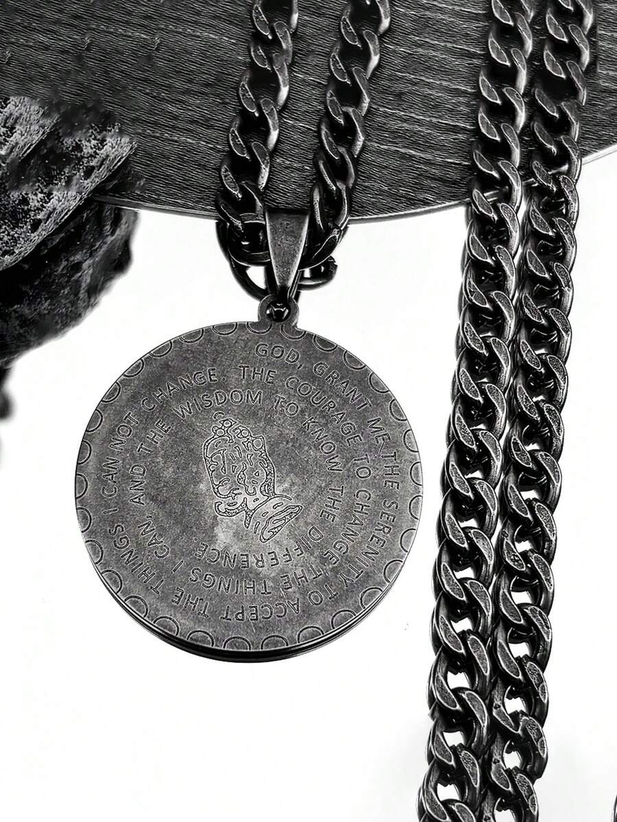 圣经之主英文宁静祈祷手吊坠项链男女款不锈钢黑色祝福链朋克基督教珠宝 - 項鍊 - 查看 1
