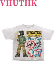 VHUTHK Double Sided Printing (220 Pure Cotton Shirt) 'SYCATES' Letter And Portrait Double-Sided Printing Men's Summer Round Neck Short Sleeved Casual Pure Cotton Printing - 白色 - 查看 2