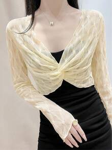 1pc Women Lace Sheer Spaghetti Strap Coverup Dress, Summer Light Weight Bolero Jacket Thin Camisole - A - View 6