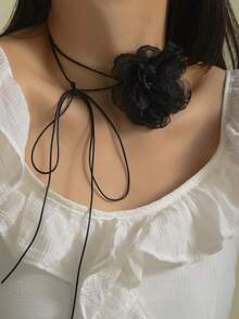 1pc Black Lace Flower Choker Necklace For Women, Suitable For Important Occasions Valentine's Day Accessories - Black NA637-08 - View 17