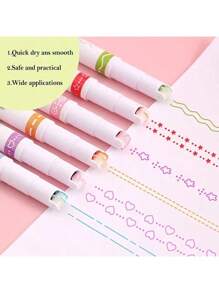 6pcs/Set Colored Curve Pens Highlighter Sets, Different Colors With 6 Different Curve Shape Fine Lines, Pens For Note Taking,Pens For Teen Kids Writing Journaling Drawing Scrapbook Back To School