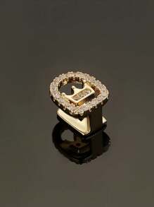1 pièce Couronne creuse entièrement incrusté de strass, plaqué or. Bijou à dents cool et punk personnalisé pour l'hip-hop, convient pour le port quotidien des hommes et des femmes