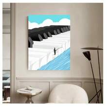 1 pieza Póster de arte de pared con pintura vintage abstracta y minimalista sin marco, de un piano de dibujos animados, guitarras y notas musicales, decoración moderna para sala de estar, dormitorio, sala de estudio, cafetería, sala de música y hogar