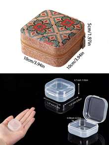 1/5pcs Printed Jewelry Box, Small PU Leather Travel Jewelry Storage Box, Double-Layer Portable Mini Jewelry Display And Storage Box, Multifunctional Jewelry Storage Box, Zipper Convenient Jewelry Bag, Essential For Travel And Home, Suitable For Earrings, Rings, Necklaces, Bracelets, Nail Art, Women's Day Gifts, Christmas Gifts, Halloween Gifts, Women's Gifts,For Holiday Beach, Bathroom Collection, Bedroom Collection, Large Capacity - Multicolor - View 9