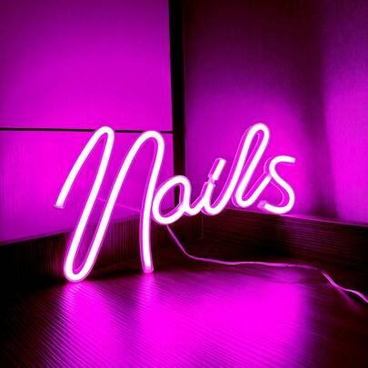 1 Stück Neon-Schild "Nägel" - 29x16,2 cm (11,4x6,37 Zoll), USB- und batteriebetriebene LED-Beleuchtung, pinkes Nägel-Neon-Schild für Nagelstudio, Schönheitsraum Wanddekoration, Heimdekoration, ästhetische Geschäftsdekoration