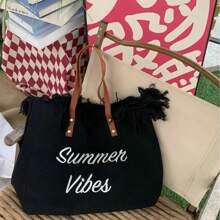 Große modische Tasche aus Segeltuch mit Buchstaben-Quaste, einfach für den Arbeitsweg und zum Einkaufen, Schultertasche