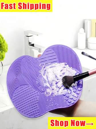 Silicone Scrub Pad,Silicone Brush Pad With Suction Cup,Powder Puff Brush Pad,Cosmetic Brush Cleaning Pad,Beauty Brush Cleaning Tool,Scrubber Pad, Portable,Multi-Purpose Cleaning Pad,Washable In Zones,Suction Cup Design For Wall Mounting