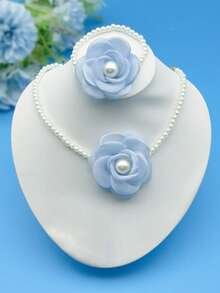 1 套女士项链和手链首饰，配有欧根纱花和人造珍珠，适合派对 - 花套裝 - 查看 13