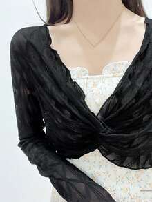 1pc Women Lace Sheer Spaghetti Strap Coverup Dress, Summer Light Weight Bolero Jacket Thin Camisole - A - View 9