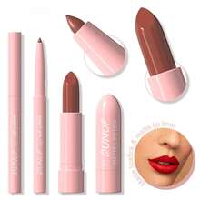 DUNUF 2 件套哑光唇膏和唇线笔套装，持久、顺滑、防晕染