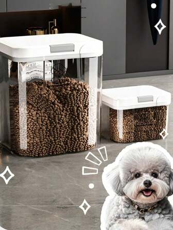 1pc 2.9L/5L/10L/15L Moisture-Proof & Insect-Proof Pet Food Storage Container, Large Capacity Cat/Dog Food Storage Bucket, Airtight Grain Storage For Pets, Includes Food Scoop, Transparent Design To Check Remaining Food