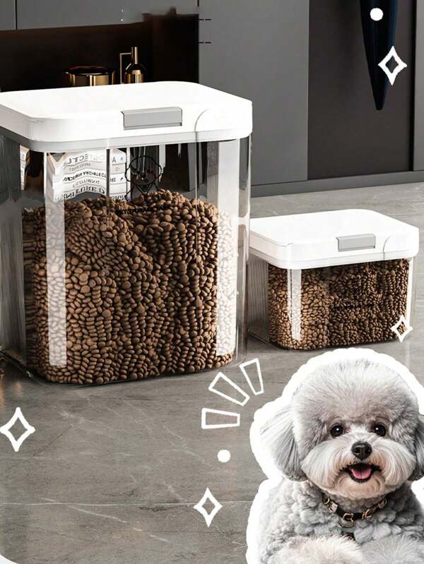 1 recipiente de armazenamento de alimentos para animais de estimação de 2,9L/5L/10L/15L à prova de umidade e insetos, balde de armazenamento de alimentos para cães/gatos de grande capacidade, armazenamento hermético de grãos para animais de estimação, inclui colher de comida, design transparente para verificar os alimentos restantes