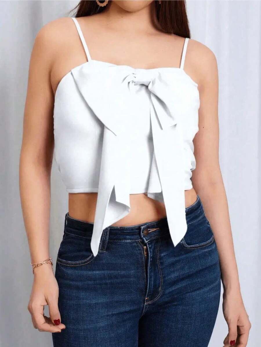 Women's Sleeveless Blouse With Red Bow - 白色 - 查看 1