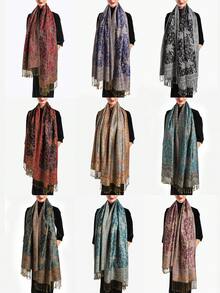 1件装女士多色复古提花佩斯利波西米亚风长流苏防风大披肩围巾，适合日常外出旅行及搭配连衣裙 - 紅色 - 查看 2