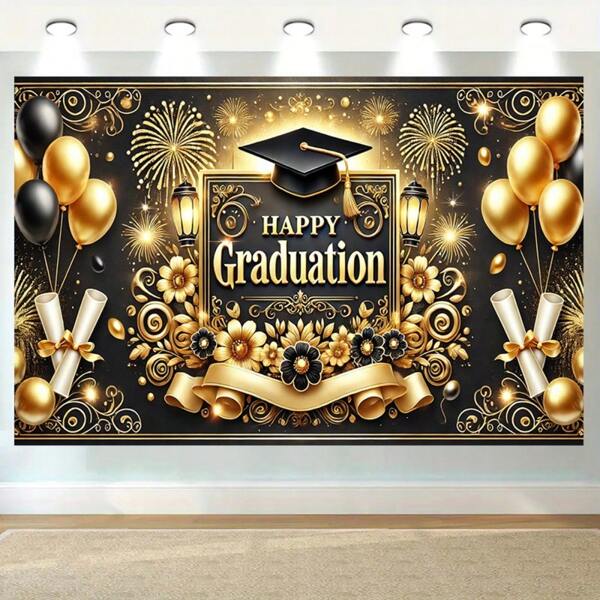 1 stuk polyester horizontale banner voor een afstudeerfeest, geschikt voor verschillende evenementen zoals feesten, tuinen, studio's, huizen en tuinfeesten. Kan ook worden gebruikt als achtergrond voor foto's en buitenactiviteiten.
