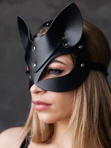 Mask Half Eyes Cosplay Face Cat Holster Mask Cosplay Mask Women's Leather Fun Cat Mask Black Halloween