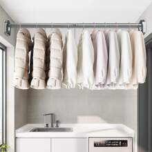 Adjustable Tension Rod - Made Of Stainless Steel With Plastic End Tips, Easy To Install Without Drilling, Suitable For Shower Curtains, Window Curtains, Door Curtains, Clothing Storage And Balcony Drying. Available In Silver, Black, White And Gray Colors.
