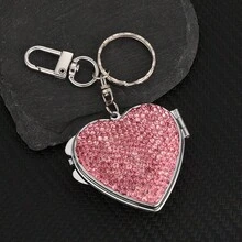 1pc Crystal Metal Heart Shaped Keychain Mirror Charm, Portable Compact Makeup Mirror Shiny Decor School Letter Car Accessories Cute Goth Y2k Halloween Accessories Teachers Day - Mirror Heart - View 6