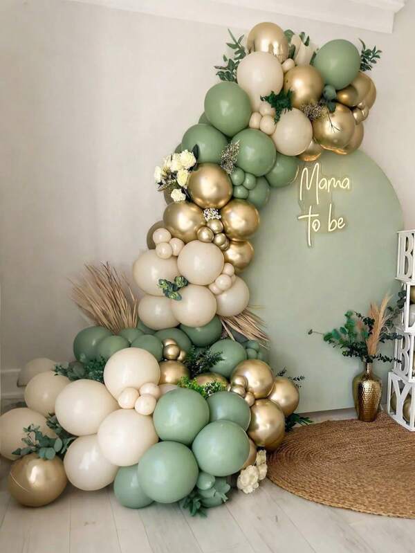 Kit de arco de balões guirlanda bege dourado verde-sálvia com 112 peças, balões para casamento, aniversário, balões internos, decoração de batismo, decoração de casamento, decoração de festa, decoração de aniversário, decoração de chá de panela