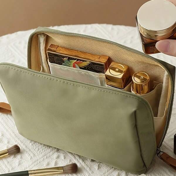 Cute Travel And Storage Cosmetic Bag, Lipstick Makeup Storage Bag, Simple Zipper Handbag, Lined With Partition, Makeup Bag For Women, Portable Mini Travel Lipstick Bag, Cosmetic Storage Bag, Skincare Bag, Toiletry Bag, Travel Toiletry Organizer