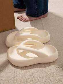 White Simple Thick Sole Flip Flops, Soft & Cool For Vacation, Home, Beach Wear, Spring/Summer - White - View 6