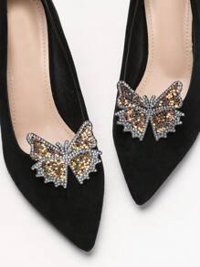 2pcs Removable Creative Butterfly Rhinestone Decor Decorative Shoe Clips, Colorful And Shiny