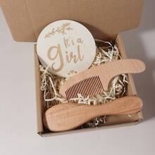 Customized Baby Name Comb And Hair Brush Gift Set With Raffia Paper Box Growth Card Baby Memory Box Newborn Keepsake Souvenir - Multicolor - View 12