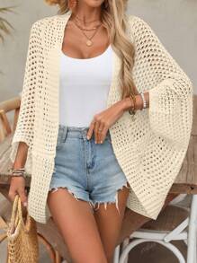 Cardigan de Malha Vazado Leve Feminino, Suéter Elegante de Praia e Verão Moderno, Jaqueta Fina de Frente Aberta, Primavera/Verão