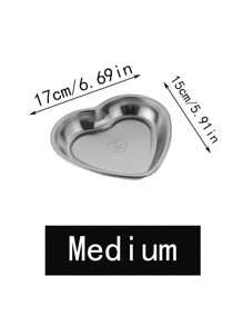 1pc Stainless Steel Creative Heart Shaped Snack Plate, Dessert Dish, Barbecue Tray, Fruit Salad Bowl