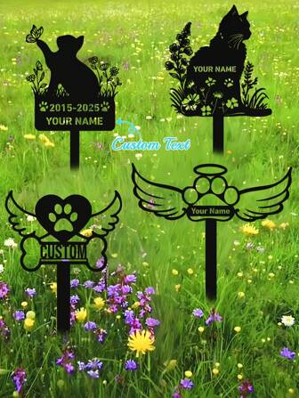 1pc Personalized Pet Name Memorial Sign, Dog Paw And Heart Shape Metal Memorial Stake, Yard Garden Decor Art Lawn, Weatherproof Outdoor Decor, Cat Garden Sign, Cat Memorial Marker, Outdoor Pet Memorial, Pet Headstone, Garden Decor