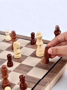 Magnetic Wooden Chess Set Box, 15 Inch Wooden Folding Chessboard, 2 Extra Queens, Handmade Board Games - Multicolor - View 3
