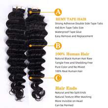 Deep Water Wave Tape In Human Hair Extensions 100% Real Human Hair Curly Skin Adhesive Natural Black Tape Extensions Hair Salon